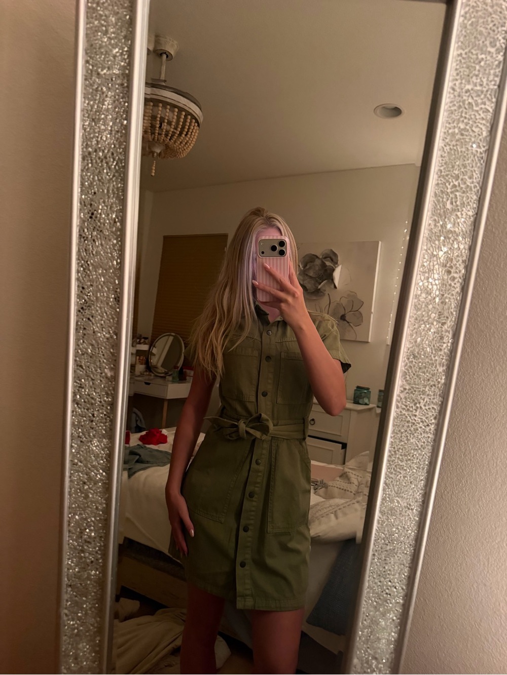 Cotton On Olive Green Button-Front Shirt Dress